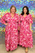 Entro Floral Fantasy Maxi Dress - Pink, v-neck, short sleeve, maxi, floral, print, plus size