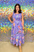 Entro Tropic Way Dress - Periwinkle, square neckline, smocked, floral, tiered, midi