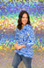 Entro On My Way Top - Blue, print, wear to work, v-neck, 3/4 sleeves