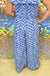 Skies Are Blue Island Trip Pants - Blue, palazzo, wide, pleated, print, plus size