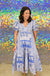 English Factory Meet Me In Capri Midi Dress- Blue, short puff sleeves, v-neck, tiered, printed, plus size