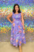 Entro Tropic Way Dress - Periwinkle, square neckline, smocked, floral, tiered, midi
