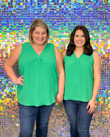 Andree By Unit Superstar Top - Kelly Green, v-neck, sleeveless, airflow, air flow, plus size