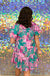 Entro Aloha Desire Dress - Pink Green, v-neck, short sleeve, puff sleeve, mini, floral, print, tiered, babydoll