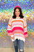 Mud Pie Montana Sweater - Ruby, long sleeve, round neck, stripes, oversized, one size fits most