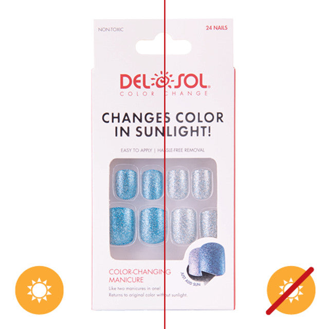 Del Sol Color Changing Press-On Nails- Ocean Glitter
