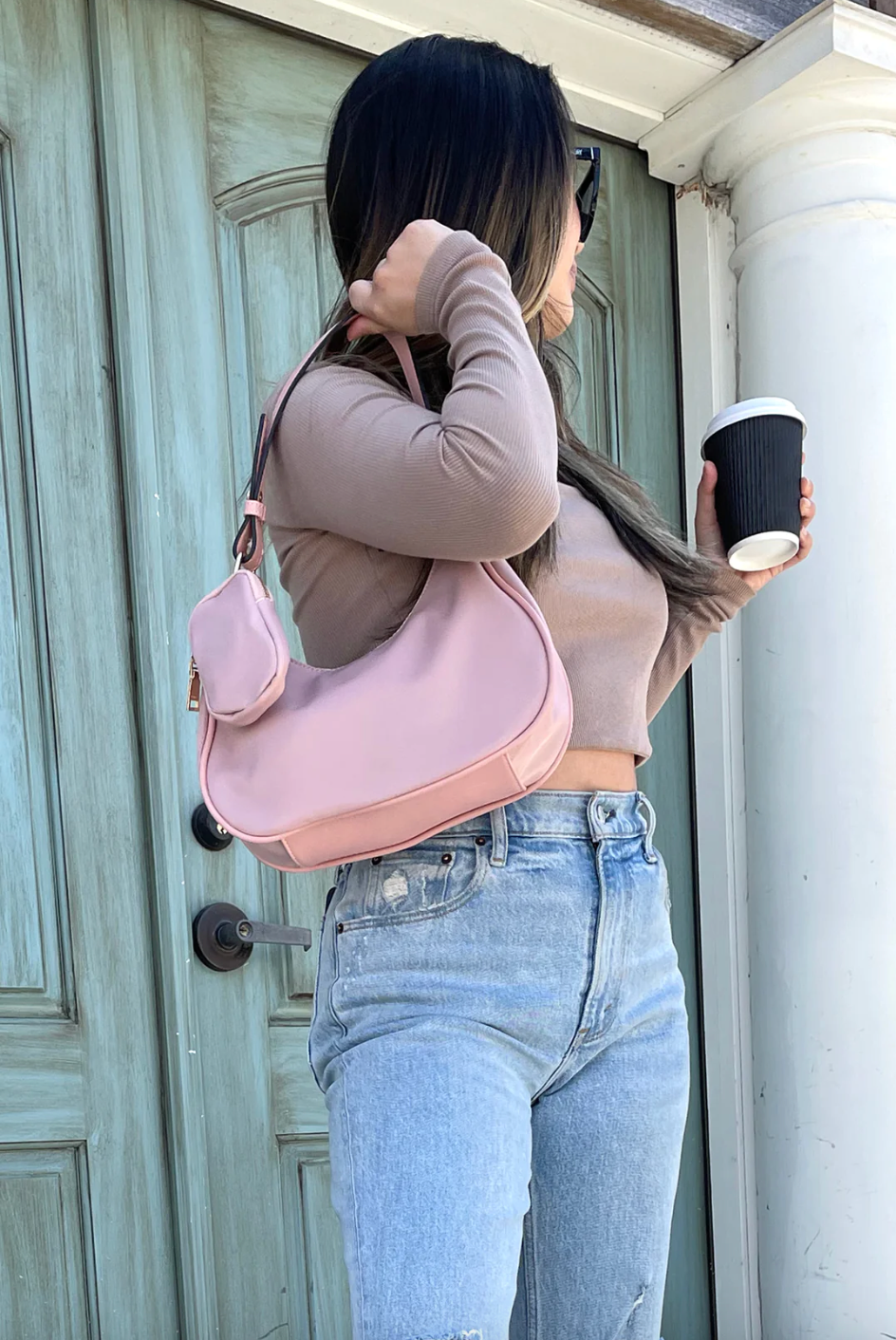 Jen& Co. Jada Nylon Shoulder Bag- Mauve