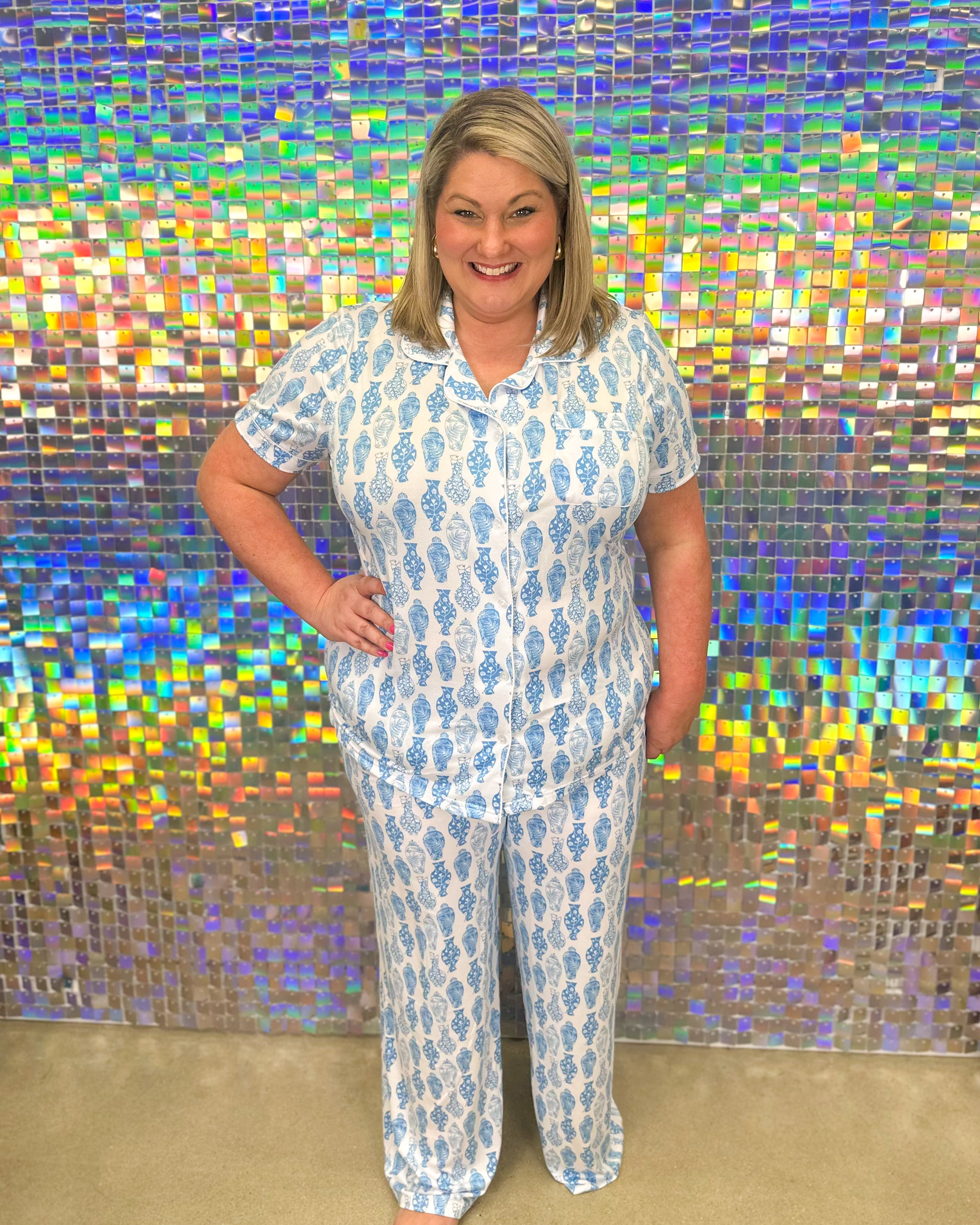 Claire Sleep Pants - White/Palace Blue