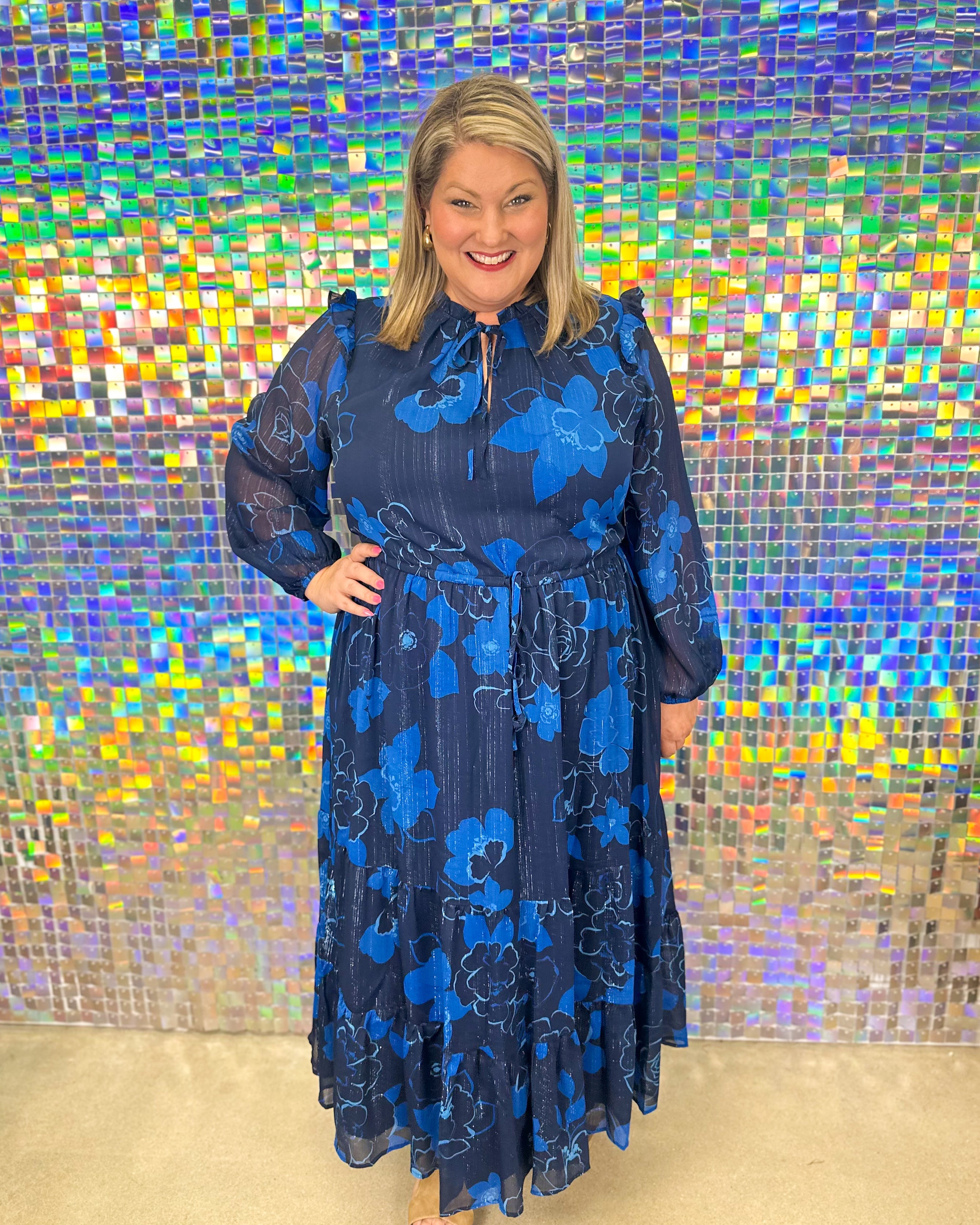 Bluford Tiered Midi Dress - Navy Blue