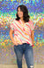 Entro Maya Top - Pink, v-neck, short sleeve, print, abstract, stripes, linen