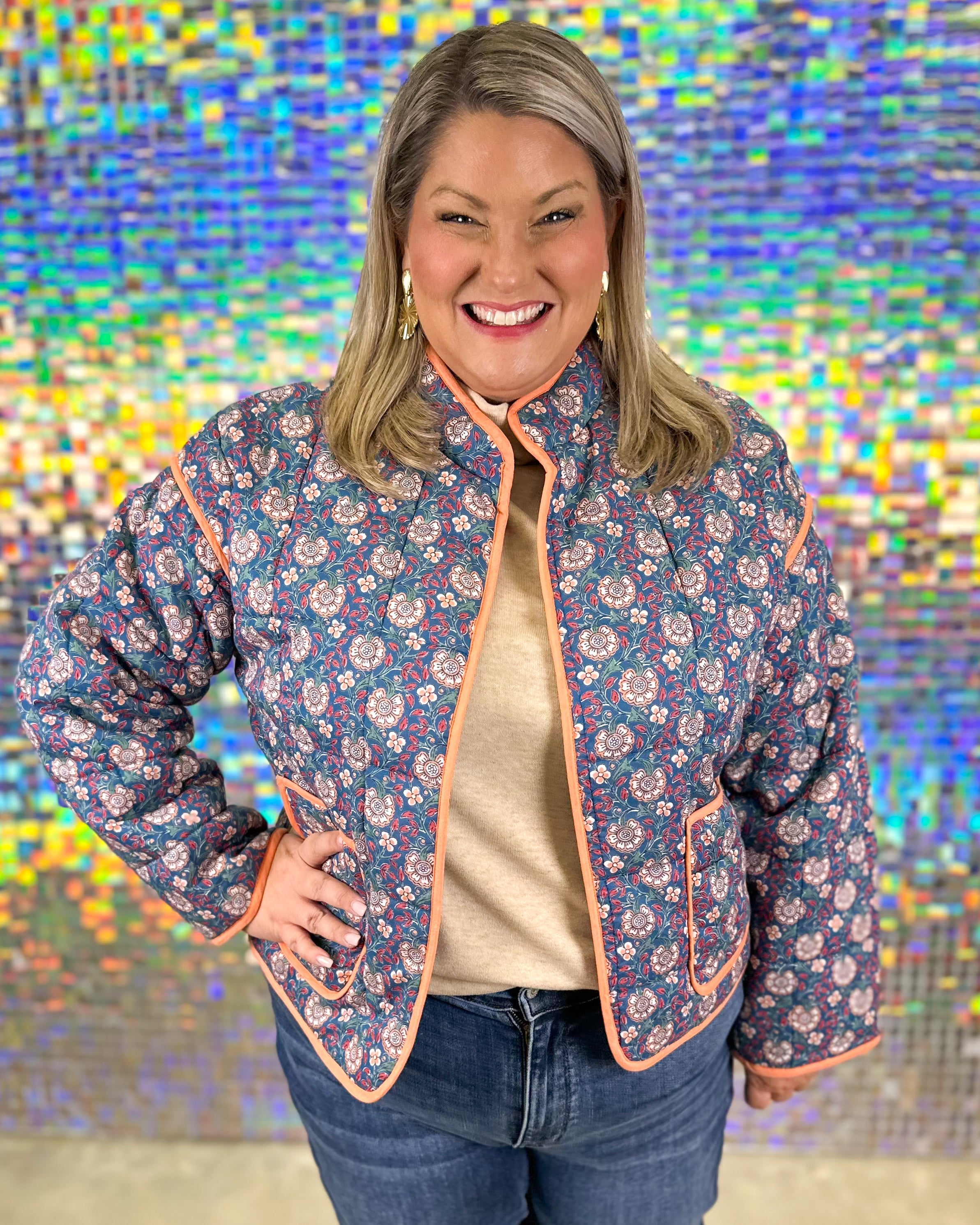 Cher Block Prink Jacket - Blue Multi