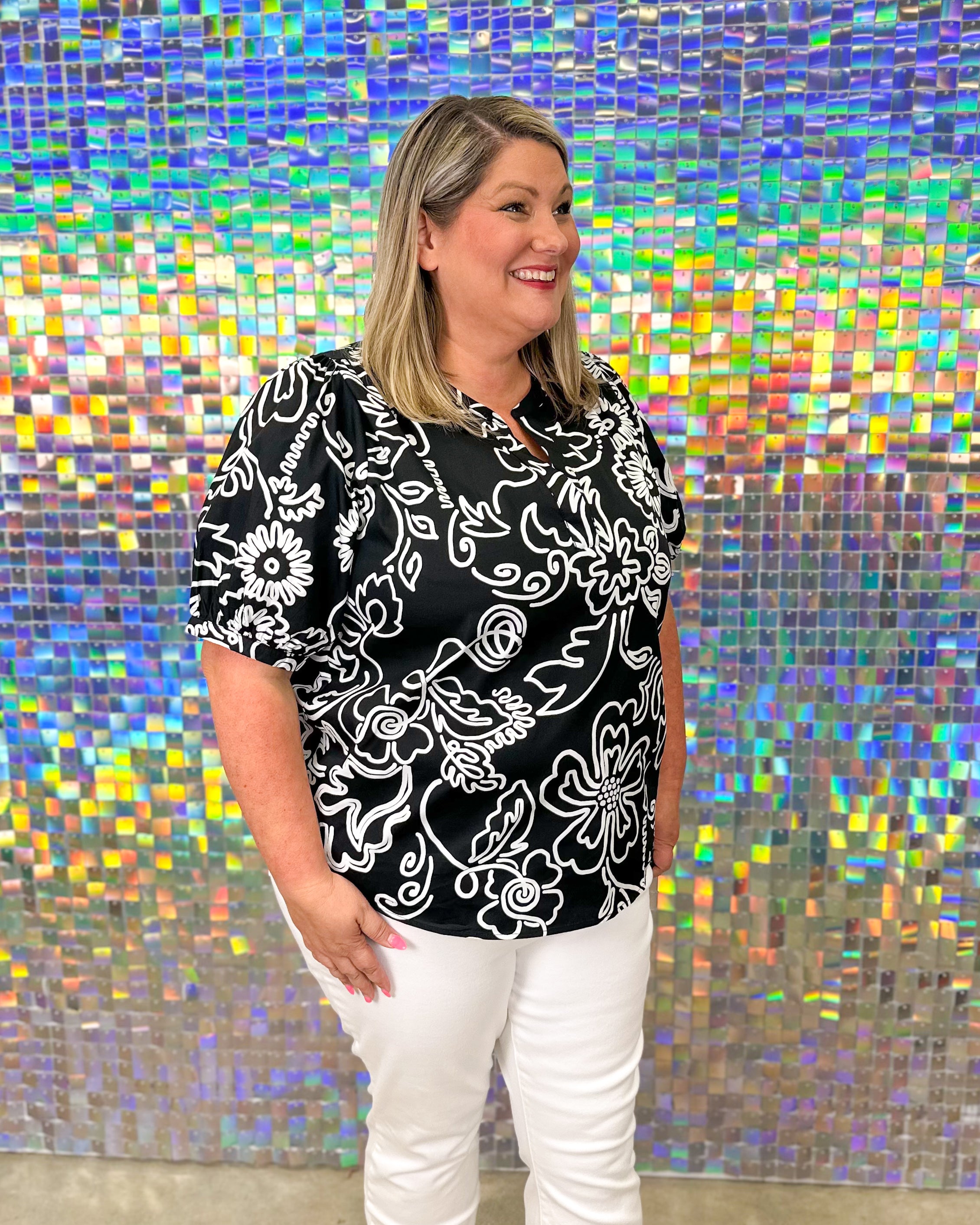 Haylie Floral Neli Top - Black/White