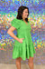 Entro All The Right Moves Dress - Green, puff sleeve, tiered, mini, plus size, v-neck