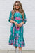 Michelle McDowell Taylor Dress - Sunday Stroll Teal, square neck, printed, 3/4 sleeve, tiered, midi, curvy