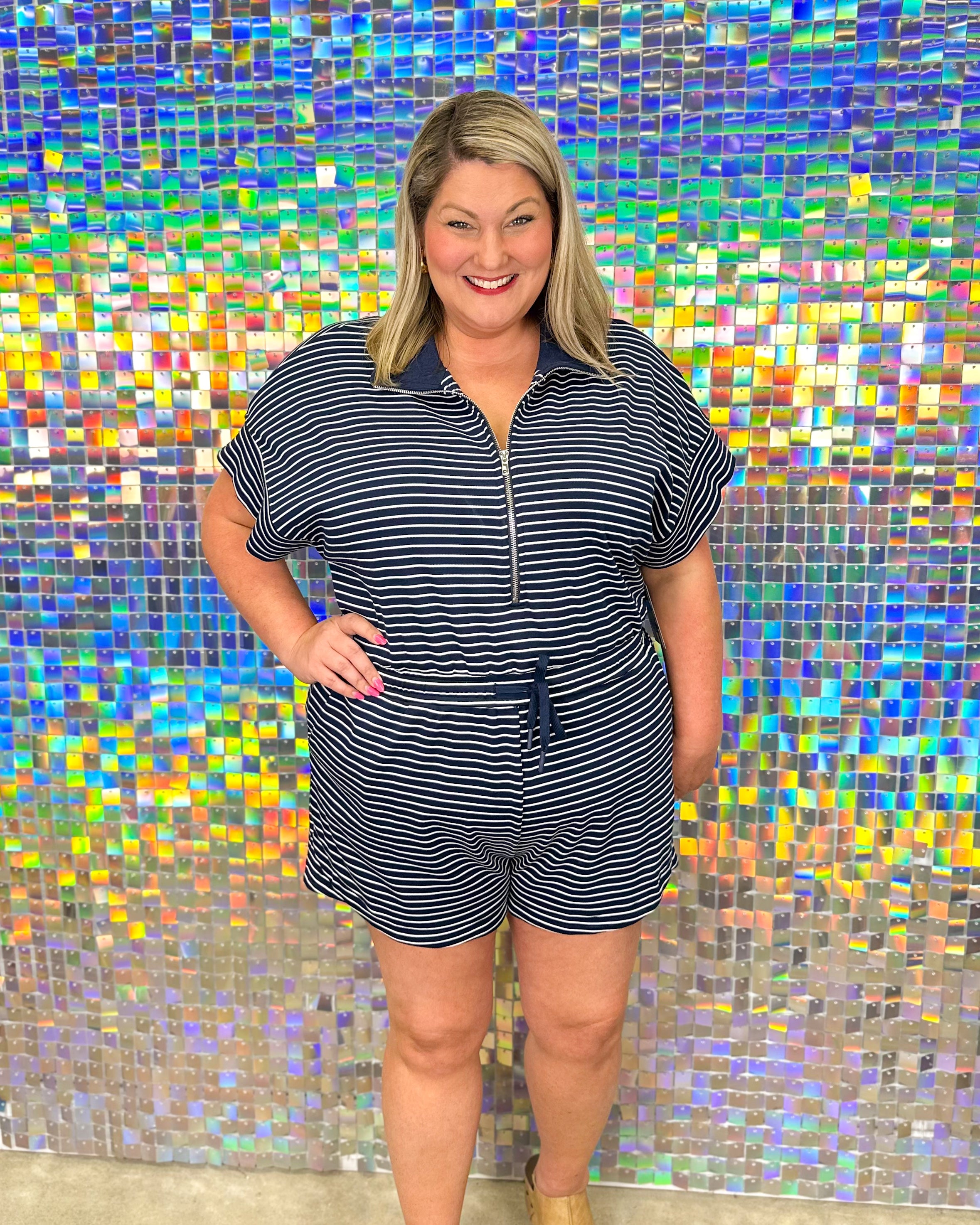 FINAL SALE Valerie Romper - Navy/Cream