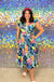 Jodifl Cruise All Day Midi Dress - Navy, tropical, print, floral, v-neck, sleeveless, tiered, flutter sleeve