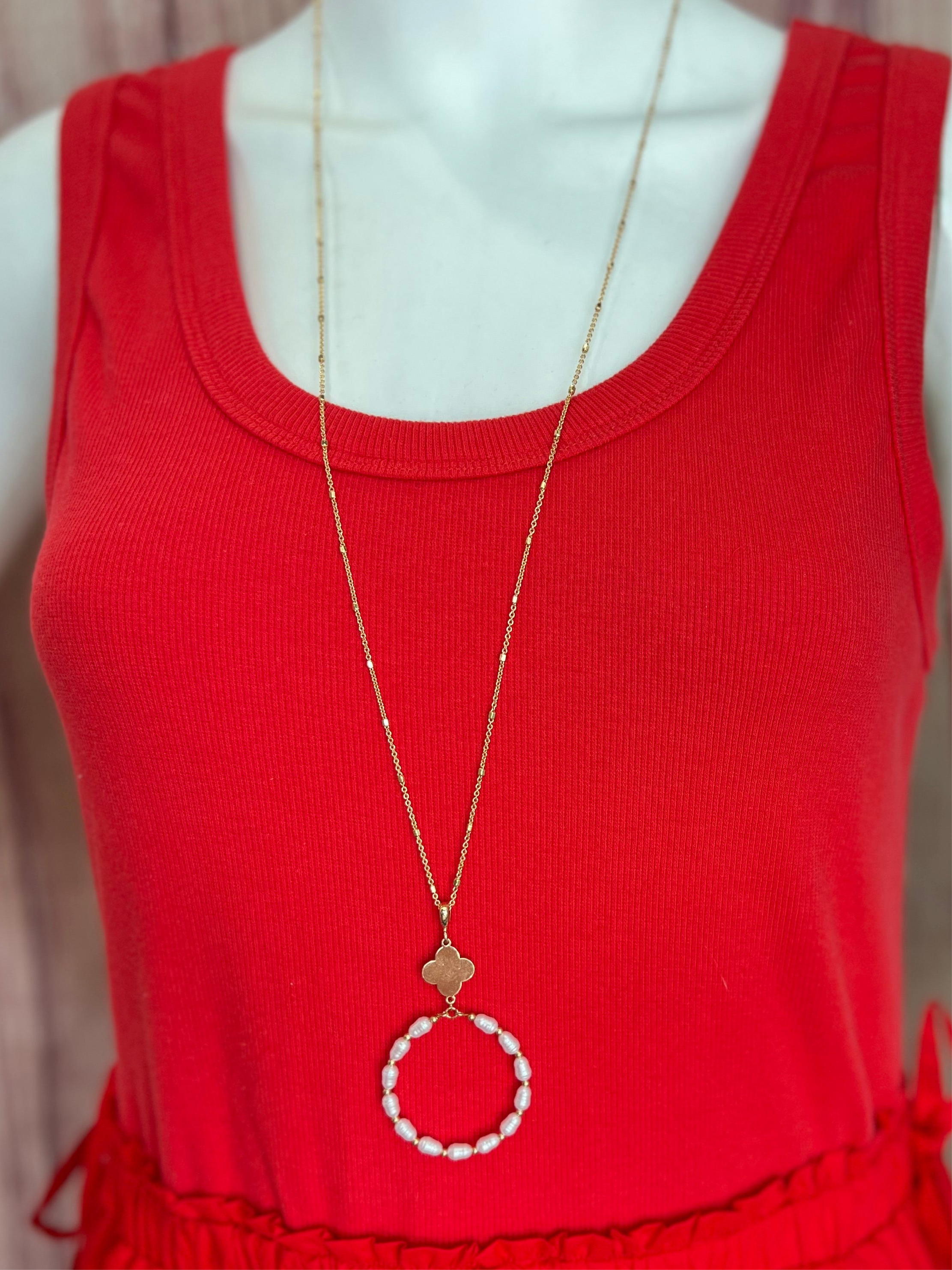 Pearl Round Beaded Necklace - Gold