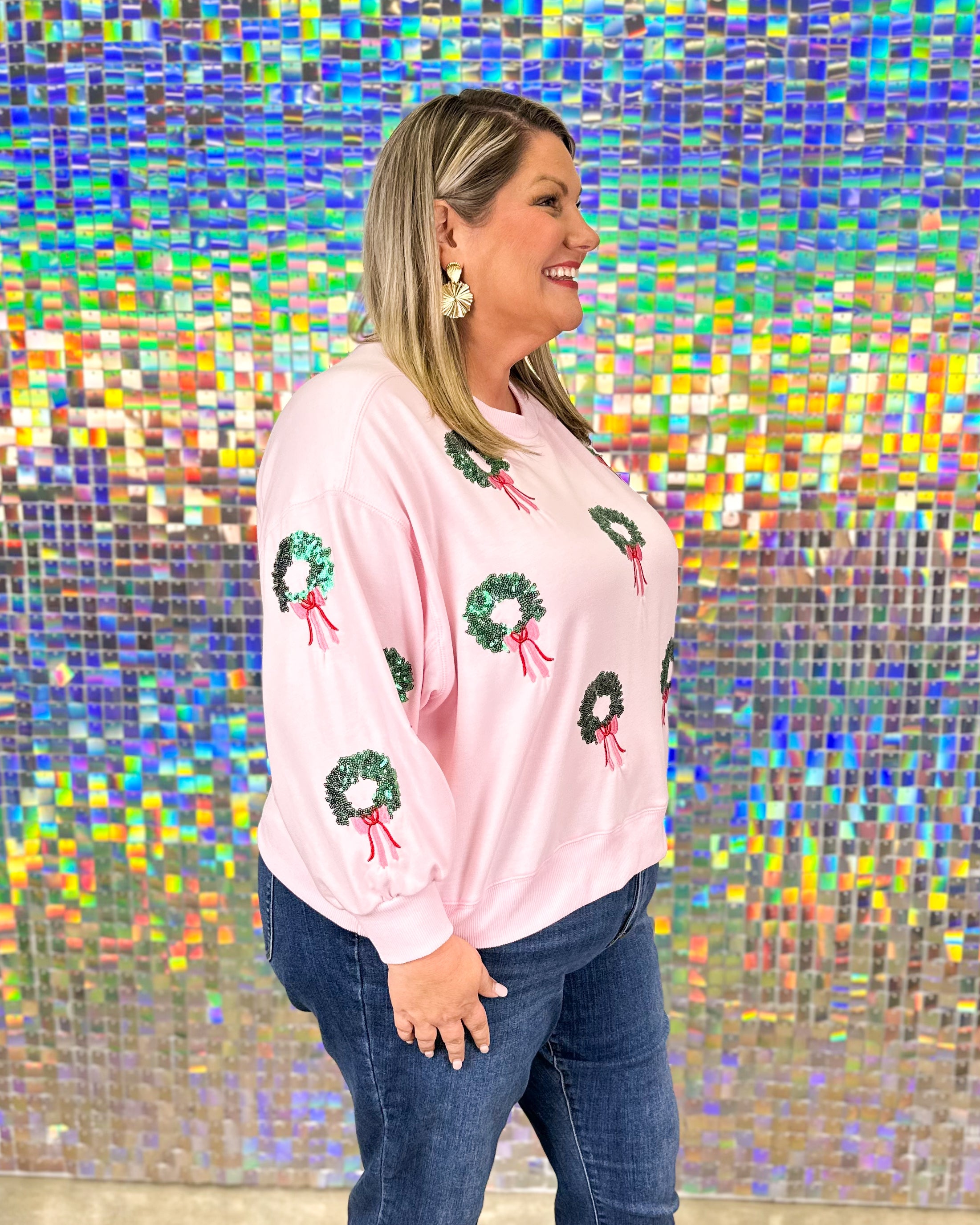 Millie Sweatshirt - Wreaths Pink