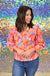 Michelle McDowell Jordan Top - Falling Poppies Coral, plus, v-neck, long sleeve, print