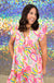 Michelle McDowell Abby Dress - Copacabana - Pink, short flutter sleeve, flutter hem, buttons, v-neck tie, plus size