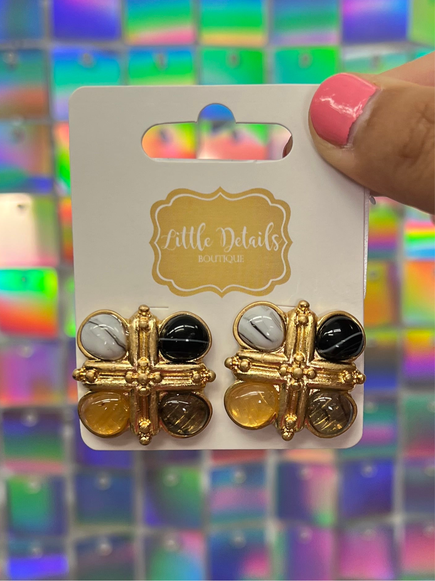 Vintage Cross Stone Studded Earrings