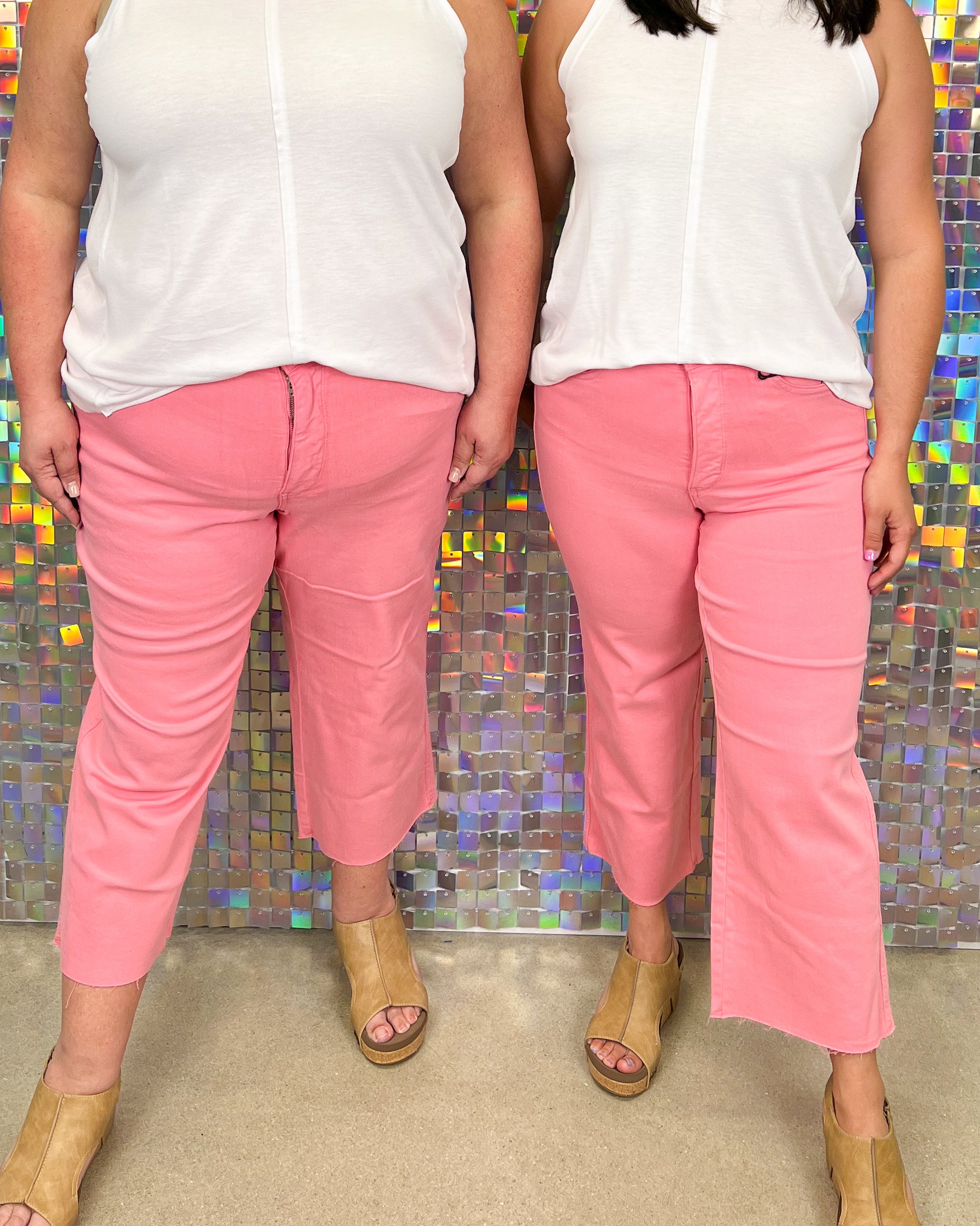 Judy Blue Up Stream Tummy Control Wide Leg Crop Jeans - Pink