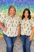 Umgee Bow Down Top - Navy, plus size, puff sleeve, v-neck, short sleeve, off white