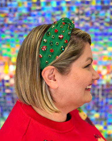Golden Stella Holiday Rhinestone Headband - Green