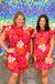 Jodifl Lover's Paradise Dress - Red Multi, smocked, ruffle, sleeve, plus size, print, floral, pink, orange, mini