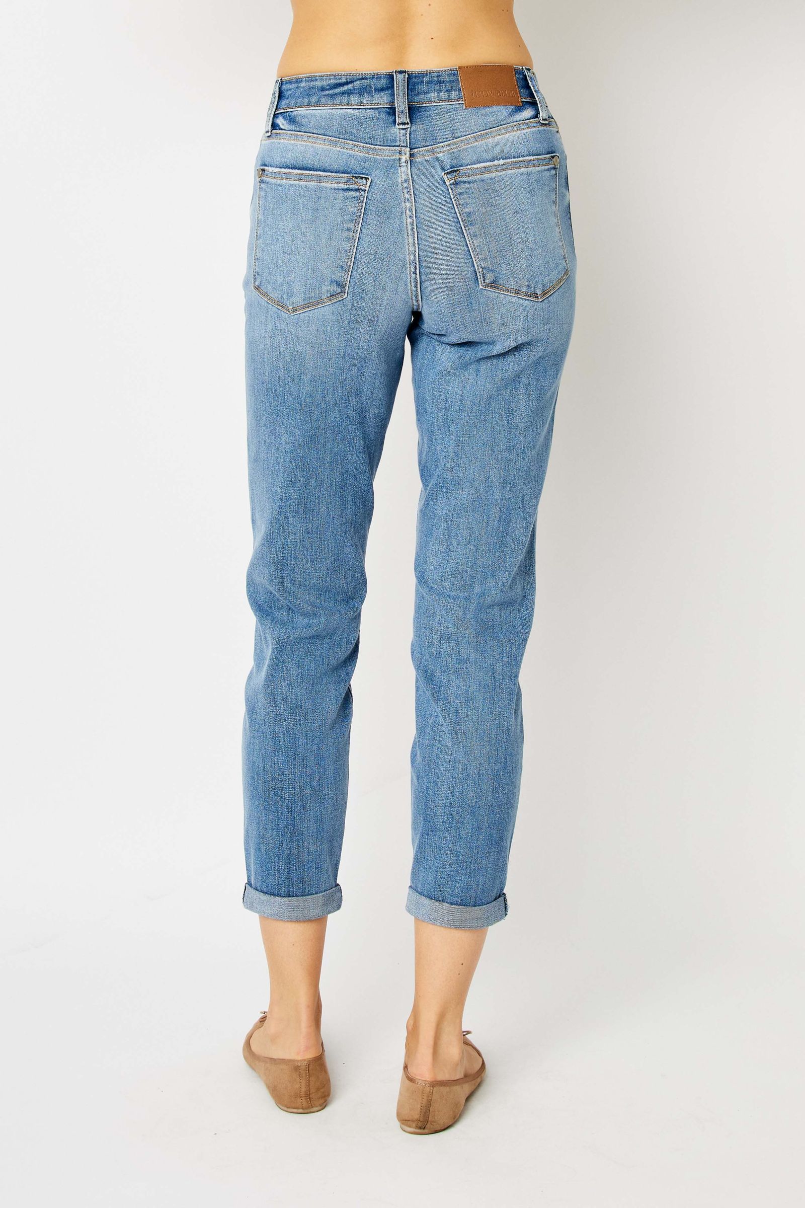 Judy Blue Heaven Sent Mid Rise Cuffed Slim Jeans - Medium Wash