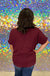 Entro Maghon Top-Burgundy, short sleeves, v-neckline back seam, rounded hem, curvy