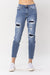 Judy Blue Gloria Mid-Rise Relaxed Fit Patch Distressed Jeans - Medium Wash