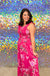 Entro Tropic Way Dress - Hot Pink, square neckline, smocked, floral, tiered, midi