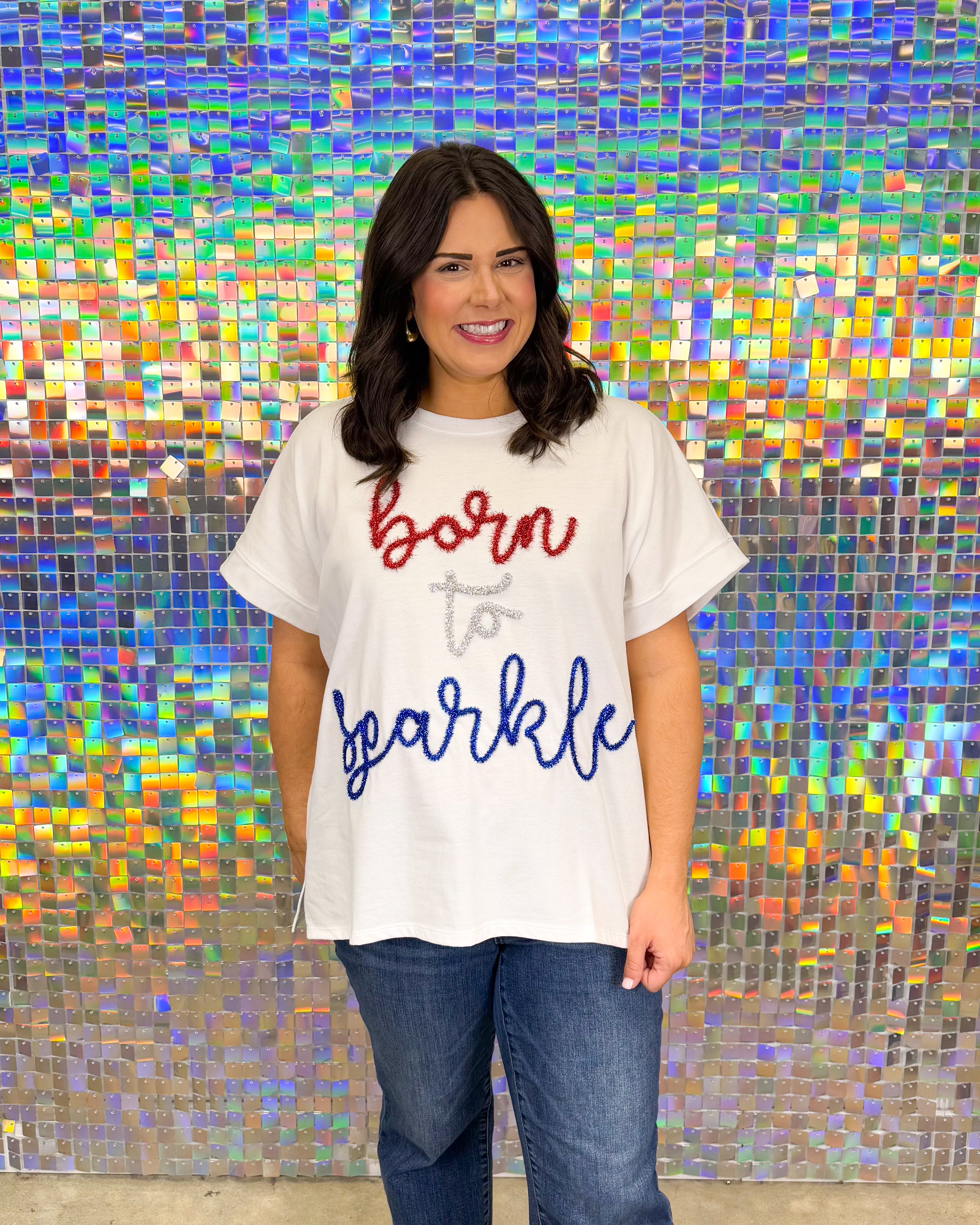 FINAL SALE 4th of July Sparkle Top - White