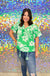 Jodifl Hawaiian Dreams Top - Green, print, tropical, green, white, v-neck, puff sleeve, tassel