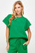 See and Be Seen Luxe Travel Top- Green, short sleeves, rounded neck, textured, curvy