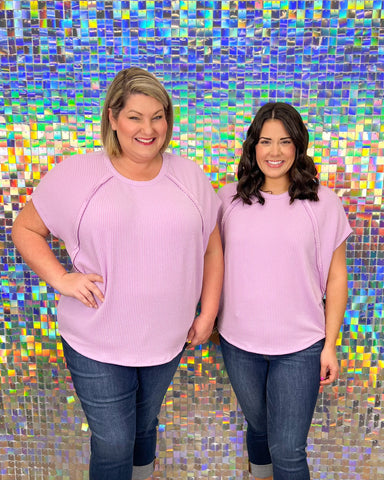 Andree By Unit Trading Places Top - Lilac, plus size, corded, knit, ribbed, short sleeve, dolman