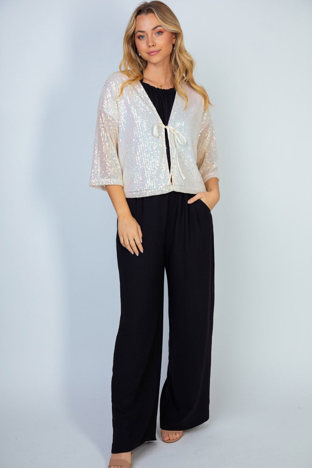 Here For The Party Top - Nude sequin, bolero, shrug, plus size