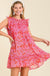 Umgee Floral Mania Dress - Hot Pink Mix, short ruffle sleeves, tiered, floral print, rounded neck, plus size