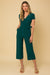 Gilli Easy Breezy Jumpsuit - Hunter Green, short sleeves, v-neck, faux wrap, wide leg, cropped, curvy