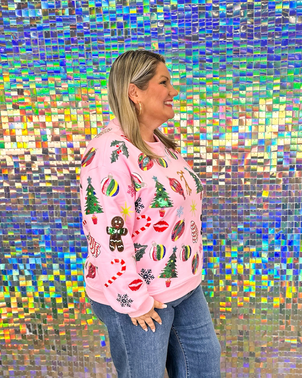 Queen of Sparkles Christmas Icons Sweatshirt - Light Pink