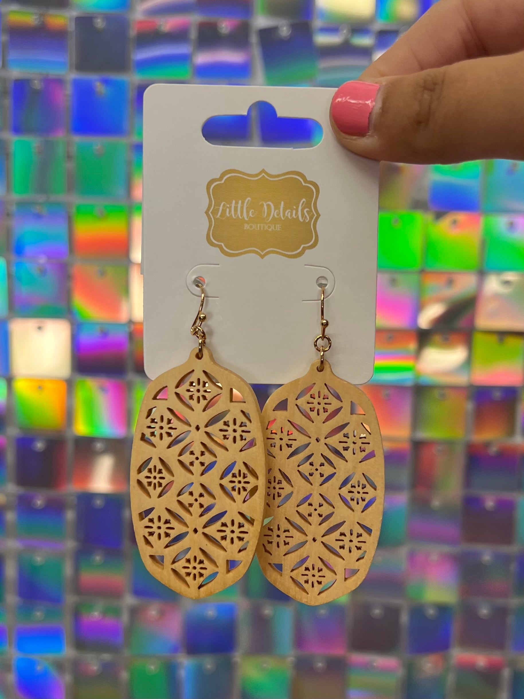 Oval Wooden Filigree Earrings