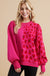 Jodifl Spotted Sweater - Hot Pink, long balloon sleeve, animal print, round neck, colorblock