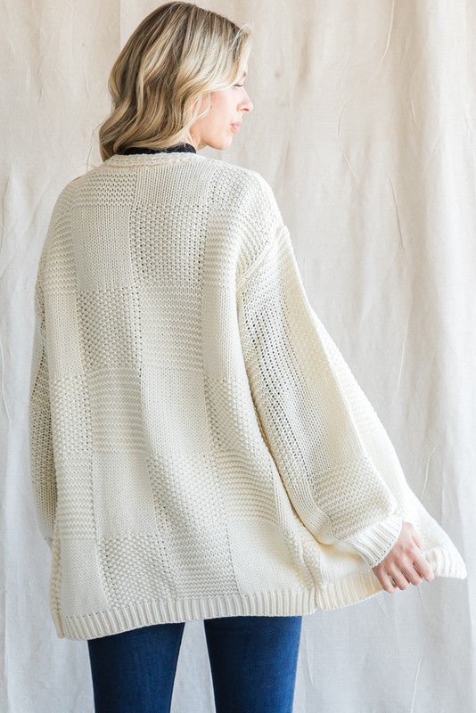 Jodifl Fair And Square Cardigan - Cream, long sleeve, textured, open front, bubble sleeve