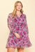Skies Are Blue Feeling Divine Dress - Orchid/Cream, long sleeves, v-neck, printed, tiered, mini, curvy