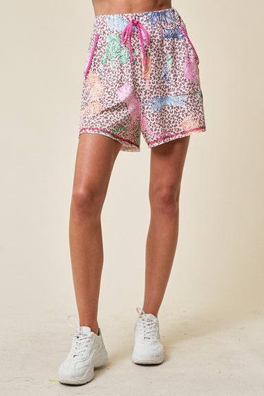 Lovely Melody Raja Shorts - Fuschia, elastic waist, pockets with contrasting fabric, curvy