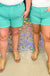 Judy Blue Roberta Garment Dyed Fray Hem Shorts - Aquamarine, plus