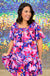 Harley Dress - Magenta Multi, plus size, floral, square neck, puff sleeve, mini, tiered