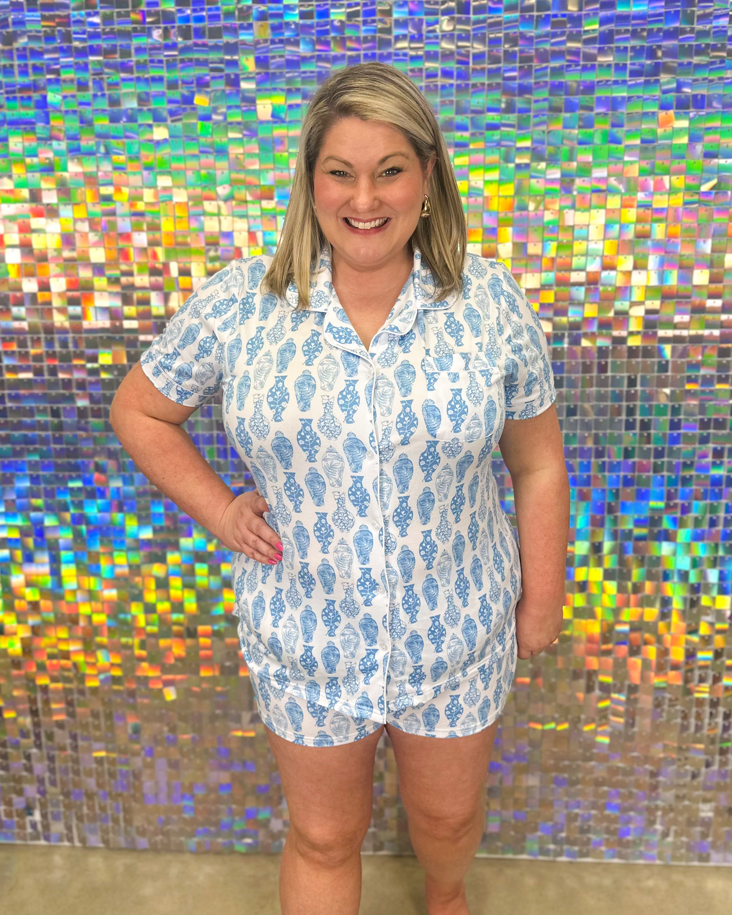 FINAL SALE Claire Sleep Shorts - White/Palace Blue