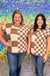 First Love Pepi Sweater - Cocoa/taupe, brown, tan, checkered, grid, pattern, round neck, short sleeve, plus size